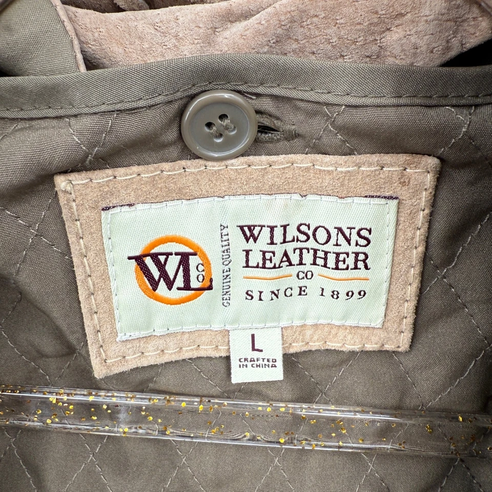 Wilsons Leather Jacket Mens Sz L Tan Suede Leather Button Quilted Western Chore - Image 2 of 4