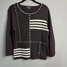 FINITY Black White Graphic Geometric Striped Long Sleeve Knit Top Women's Size L