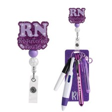 6 Pcs Purple RN Badge Reel Set - Retractable Nursing Student Badge Accessorie...