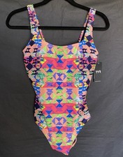 TYR Scoopneck Power ControlFit Coral Geo Boca One-Piece Swimsuit 10/12/14/16