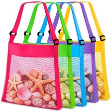 Mesh Beach Bags 5 Pcs Foldable Sea Shell Bags for Beach Portable Sand Away To...