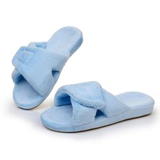Women's Adjustable Diabetic Slippers Memory Foam House Shoes 6.5-7.5, Blue