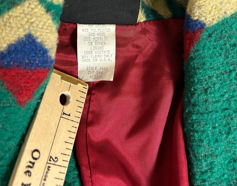Vintage Circle T Jacket Women's Medium Green Red Concho Cropped Blanket USA 80s - Image 4 of 4