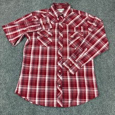 Vintage Wrangler Wrancher Shirts Mens Medium Red Plaid Western Pearl Snap Shirt