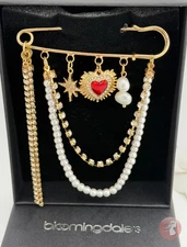 Bloomingdale Brooch Pin Gold/Pearl, New See Pics