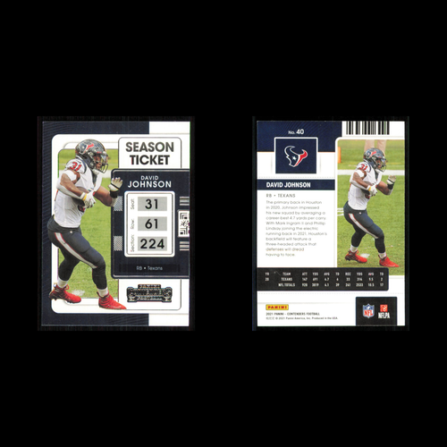 David Johnson #40 2021 Panini Contenders Ticket Houston Texans Football Card NFL - 第 3/3 張圖片