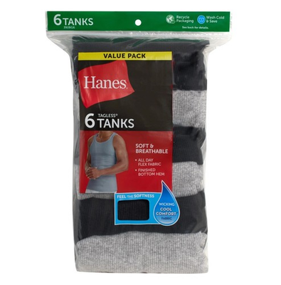 #ad Hanes Men#x27;s Tagless Comfort Soft Tank Top Shirts Undershirts Black Grey 6 Pack M $9.99