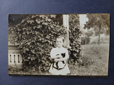 Real Photo Post Card Early 20th Century Bald Mound IL Girl Black Kitten Cat 1484