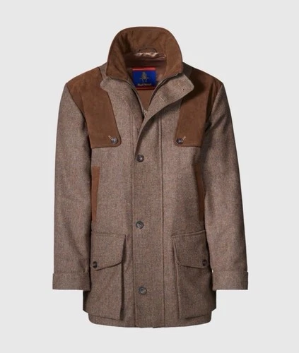 $2995 Paul Stuart Tweed Hunting Jacket with Suede Trim NWT XXL Made In England - product listing photo