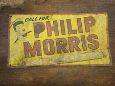 Vintage Original Call for Philip Morris Metal Advertising Sign Rustic Decor