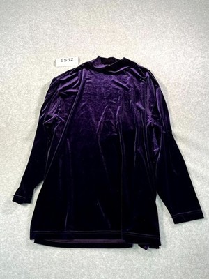 Vintage Bechamel Tunic Top Womens XL Purple Velvet Stretch Mock Neck Long Sleeve