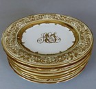 Set 6 Antique DRESDEN HP Porcelain Plates Raised GILT Turquoise Enamel WEHSENER — photo 3