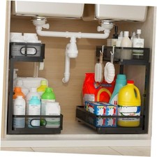 Under Sink Organizer 1 Pack, 2-Tier Slide Out Cabinet Organizer Black 1 pack