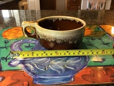 VINTAGE Western Stoneware Mug Soup Bowl Handle Monmouth BROWN DRIP Maple Leaf 5"