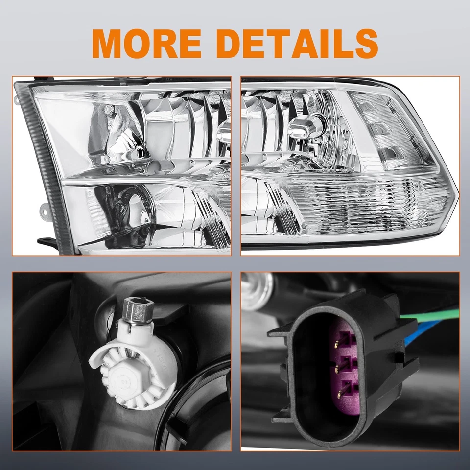 Faróis dianteiros cromados para 2011-2018 Dodge Ram 1500 2500 3500 4500 5500 - Imagem 4 de 4