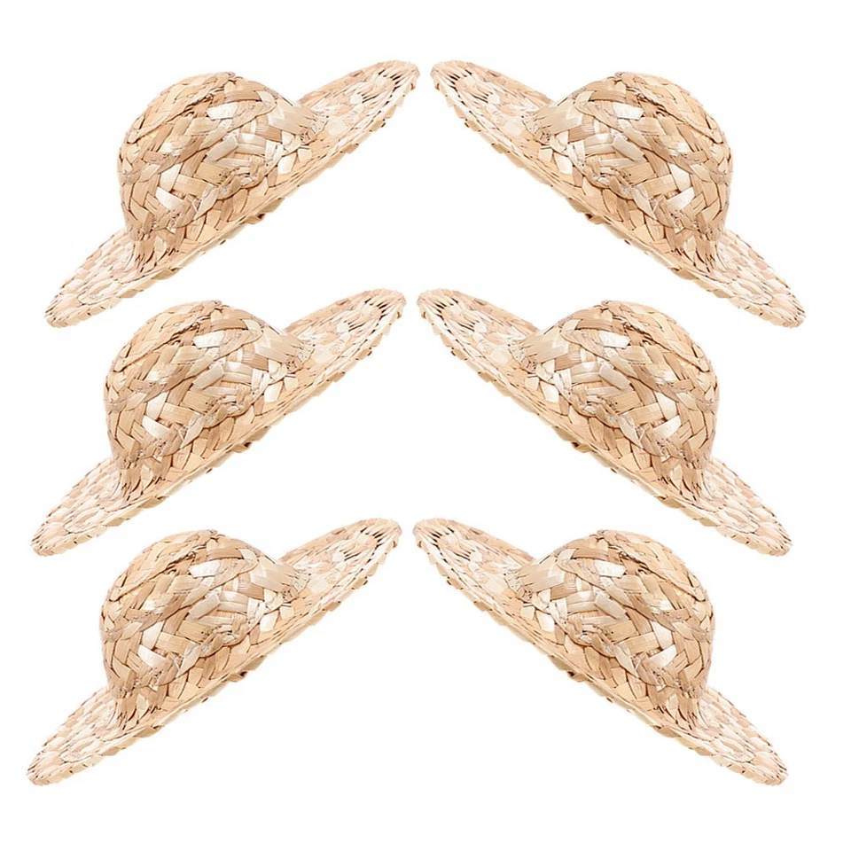  6 cappelli di paglia in miniatura: mini cappellini intrecciati a mano, cappelli - Immagine 2 di 4