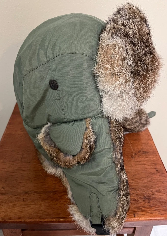 Woolrich Trapper Hat Rabbit Fur Trim Army Green Size XL - Image 3 of 4