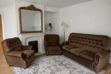 Vintage Classic 3-Piece Sofa Set – 3 Seater + 2 Armchairs – Mid/Tan Brown 