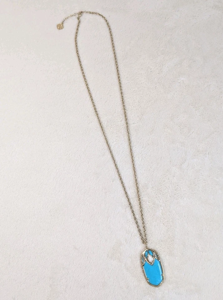 Kendra Scott Turquesa Magnesita Oro Largo Colgante Collar Ajustable Foto 2 de 4