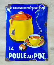 RARE Plaque émaillée La Poule Au pot "Bombée" - 40.5x28.5cm