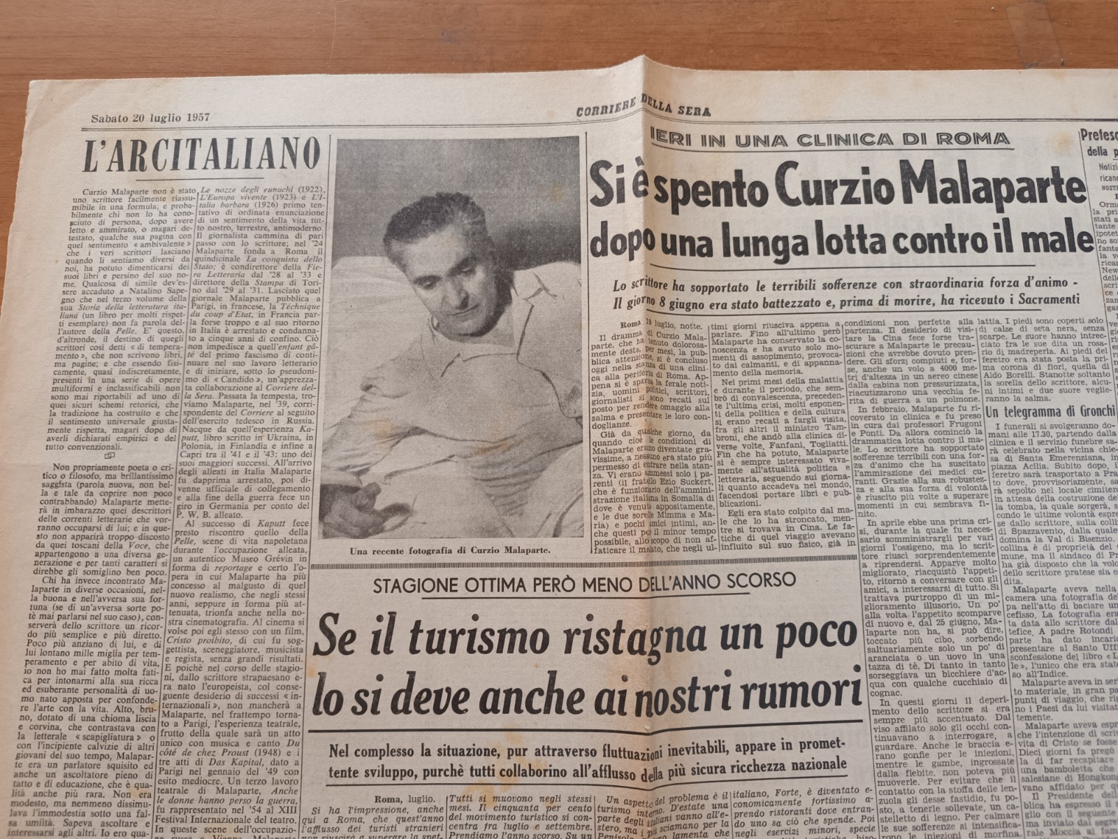 clipping / ritaglio 20 luglio 1957 Eugenio Montale ricorda Curzio Malaparte