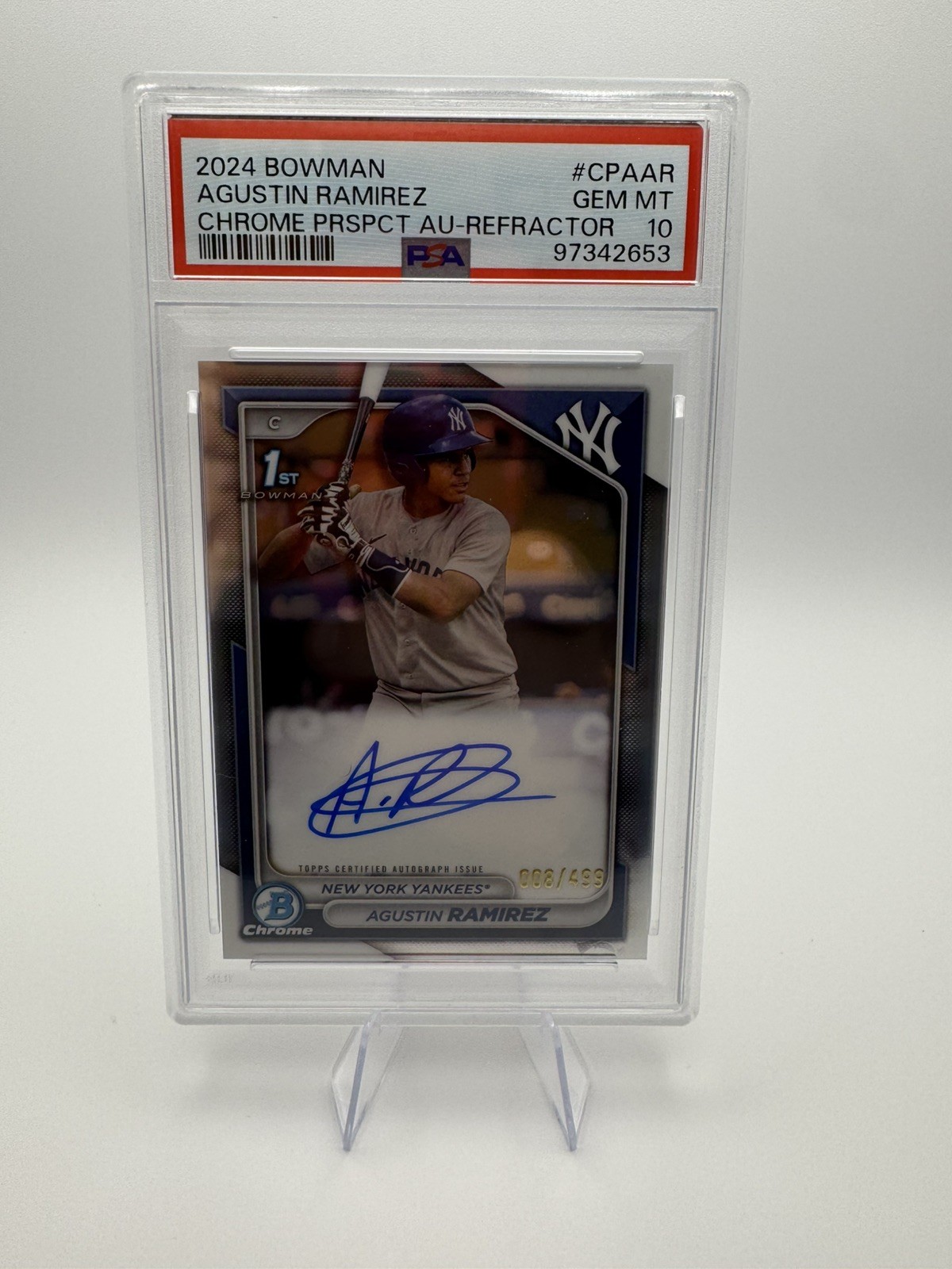 2024 BOWMAN CHROME AGUSTIN RAMIREZ 1ST REFRACTOR GEM 💎AUTO /499 PSA 10
