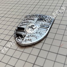 Porsche Hood Emblem Badge Sliver Metal Plate Car Logo Decal 5.1×6.6cm &Tape