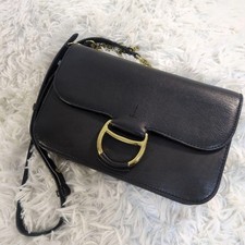 Polo Ralph Lauren Chain Shoulder Bag Black Leather Used Authentic