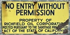 Vintage Porcelain Oil Co Sign - ROC Richfield Oil Corp NO ENTRY Free Ship LARGE