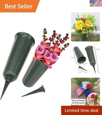 Set of 2 Weather-Resistant Cemetery Vases - Elegant Dark Green Flower Holders