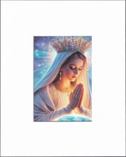 8X10" Matted Print Religious Christian Art Picture: Mary Queen of Heaven Praying