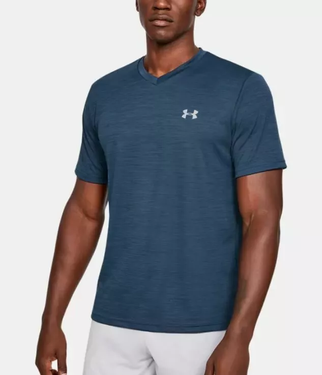 Under Armour Mens V-Neck Tech 2.0 Short Sleeve Navy Blue T Shirt 1327969  408 S