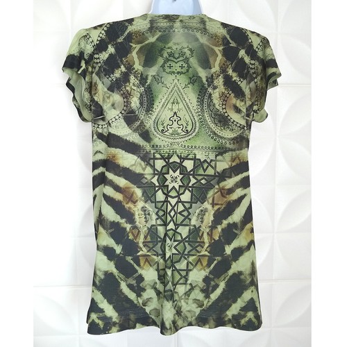 NOWT One World Top T-Shirt Tie Dye Lace Rhinestone Green Black Boho Summer '09 S - Picture 7 of 11