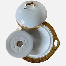 Butter Cheese Dish 3 Pcs Porcelain 18K Gold Floral Trim Dish Bavaria Superior