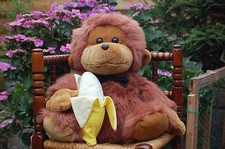 Plush Toys Large Brown Monkey Orangutan Gorilla with Banana 17 Inch Vintage