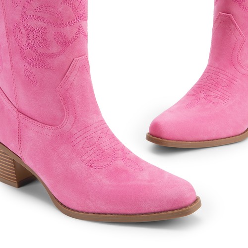 Women Western Boots Cowgirl Boots 2.36" Chunky Block Heel Mid Calf Ridding Boots - Picture 29 of 43