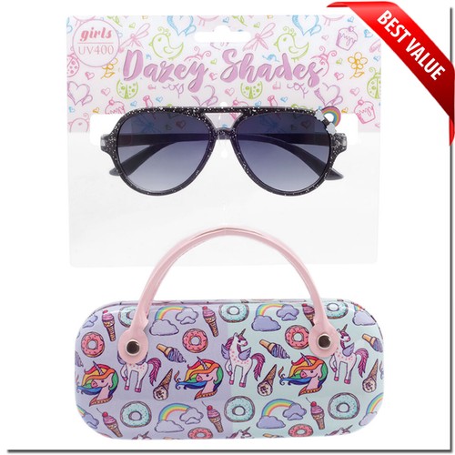 GIRLS KIDS AVIATOR SUNGLASSES UNICORN CASE 6 - 12 WITH MATCHING CASE SUNGLASS - Picture 3 of 10