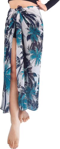 Strandtuch Damen Chiffon, Long Beach Wrap Coconut Tree Printed Bikini Sarong Wra