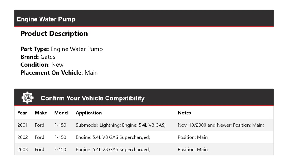 Para Ford F-150 2001-2003 motor bomba de agua puertas principales 2002 Foto 2 de 4
