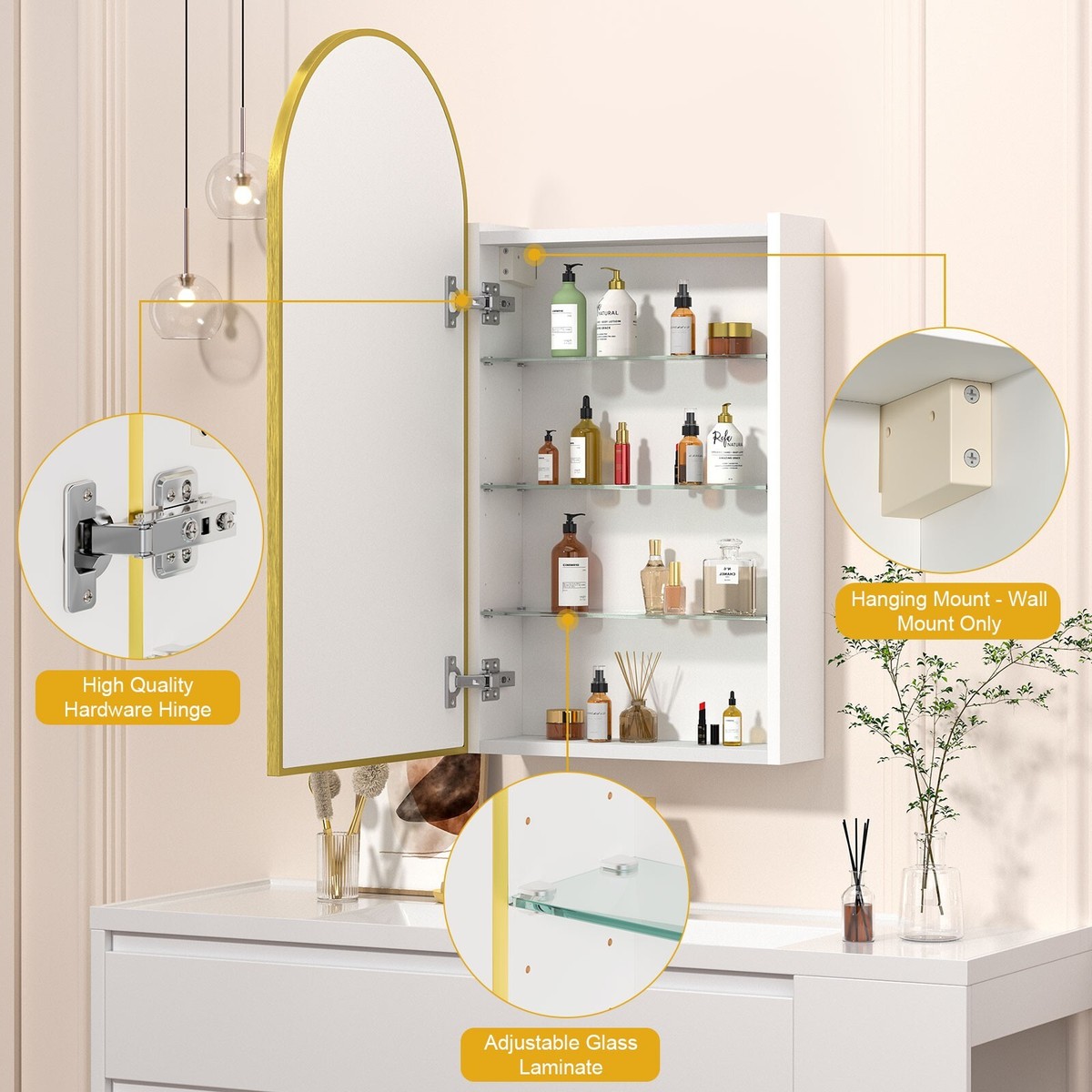 パシフィックファニチャー MedicineCabinet 洗面 鏡 Bathroom Medicine Cabinet Mirror Storage Frameless Semi