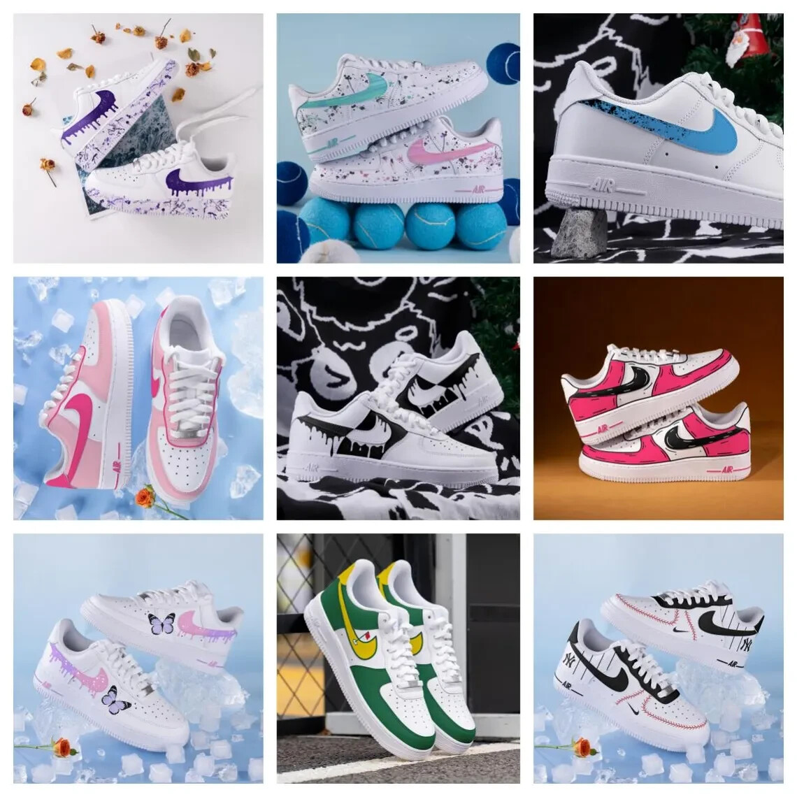 Air Force 1 Custom White Shoes Retro Triple Pink Cartoon Doodle 2D