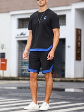 Men Summer Outfit 2-Piece Set Short Sleeve T-Shirt and Shorts Sweatsuit Set