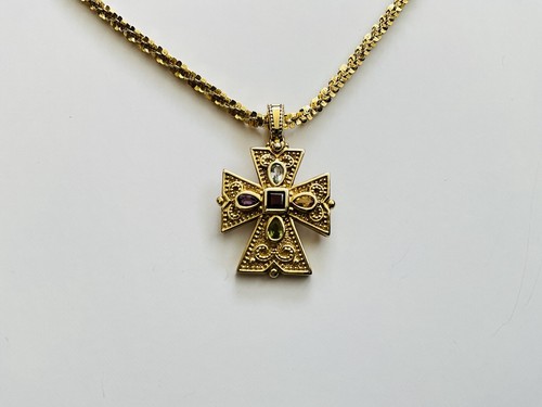 Veronese Sterling Silver 18K Clad 925 16” Chain Necklace Cross Gemstone Pendant - Picture 4 of 4
