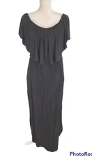 LILBETTER Back Ruffle Boat Neck Maxi Fit & Flare Dress Women Size XL Slit Hem