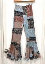 Tween Diva Floral Patchwork Flare Pants High Rise Elastic Waist Boho Girl size 7