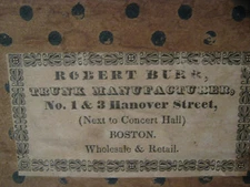 1830 BOSTON PRIMITIVE COUNTRY ROBERT BURR LABEL WOOD DOME TRUNK CHEST BRASS TACK