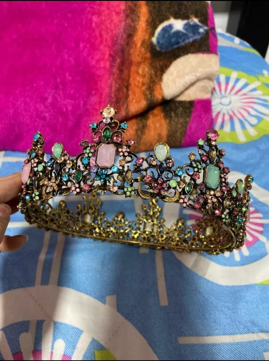 Vintage baroque Crown Dark Tiara multi color princess goth queen