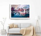 Building Print, City Wall Art, Water Pont Framed City Wall Art,Natural
