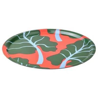 IKEA Tray Bastua By Marimekko Leaf Pattern Orange/Green Melamine
