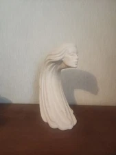 Post Modern Vintage Ceramic Woman's Face & Long Flowing Hair Sculpture